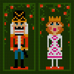 x-stitch christmas card with nutcracker and princess