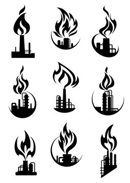 Black industrial chemical factory icons