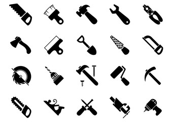 Set of black hand and power tools icons