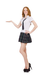 Young student female holding isolated on white