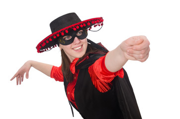 Fototapeta premium Girl in black and red carnival suit isolated on white
