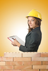 Woman architect near brick wall