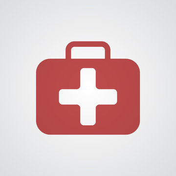 Flat red First Aid Kit icon