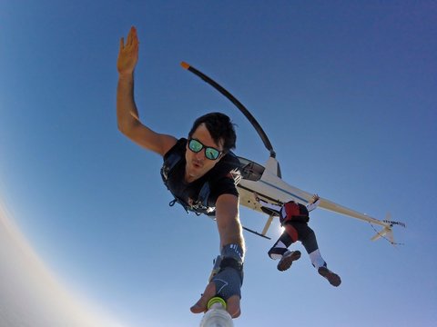 Selfie portrait jumping from the Heli - Skydive