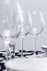 Wine glasses set on a restaurant