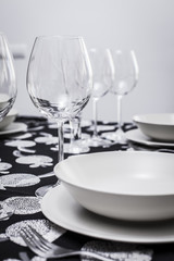 Wine glasses set on a restaurant