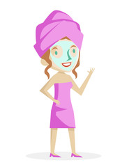 chica feliz con una máscara humectante en el spa