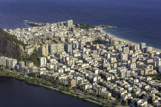Aerial view of tall buildings on the beach in Rio de Janeiro