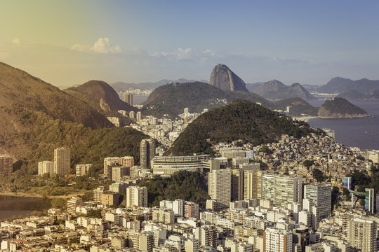 Skyline view of Rio de Janeiro buildings with Sugar Loaf Mountain