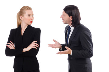 Businessman and businesswoman isolated on white