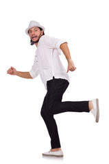 Young man in hat isolated on white