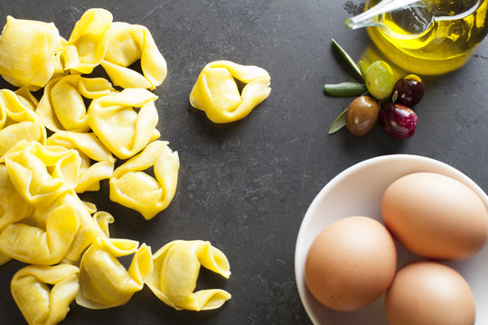 Tortellini on a blackboard background