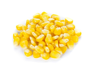 Sweet whole kernel corn on white background