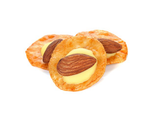 almonds cracker on white background.