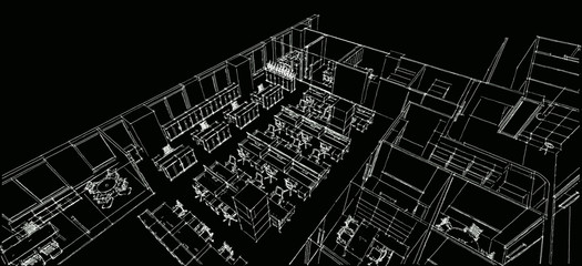Sketch line from computer generation of the modern interior offi