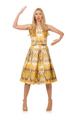 Young woman wearing long summer dress isolated on white