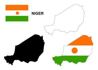 Niger map vector, Niger flag vector, isolated Niger