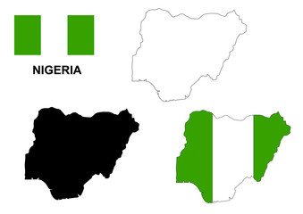 Nigeria map vector, Nigeria flag vector, isolated Nigeria