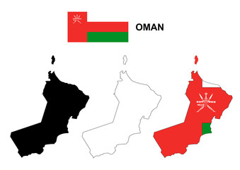 Oman map vector, Oman flag vector, isolated Oman