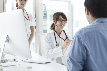 Men are undergoing medical examination