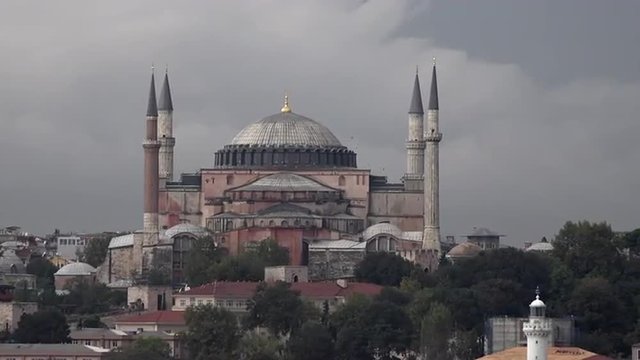 Istanbul old city center Hagia Sophia Mosque from boat 4K 007
