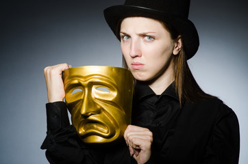 Woman with mask in funny concept