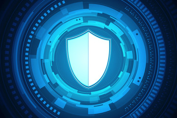 2d illustration Security concept - shield on digital code background