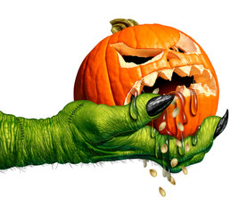 Monster Holding Creepy Pumpkin