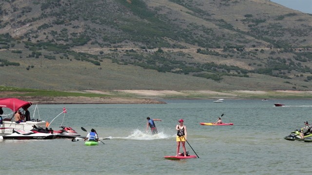 Summer recreation at mountain lake water sports HD 9499