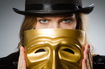 Woman with mask in funny concept