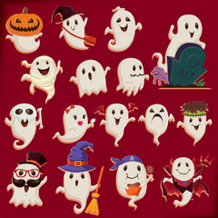 Vintage Halloween poster design set with ghost character