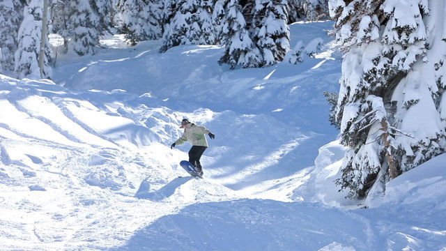 Snowboarder jump on forest trail P HD 8402