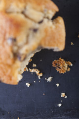 Chocolate muffin on a wooden background