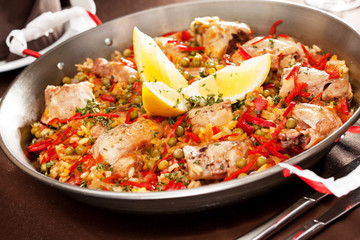 paella with rabbit in a pan