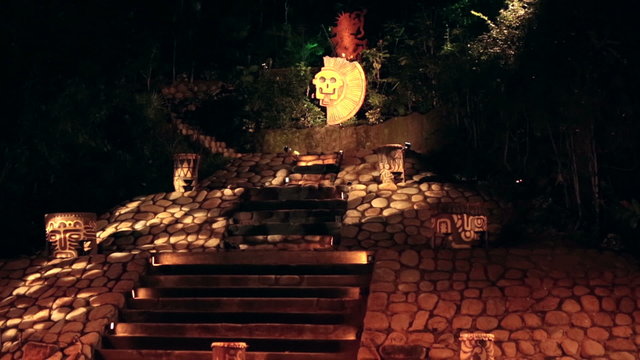 Mayan temple night flames Mexico HD 4281