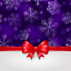 Christmas background with snowflakes and red bow