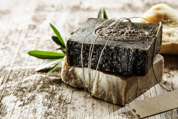 Two bars of healthy soap with plant extracts