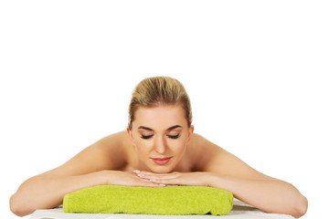 Fototapeta premium Young relaxed woman in spa.