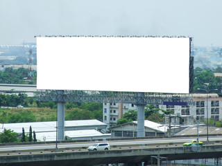 Fototapeta na wymiar Blank billboard on express road for advertisement, with path.