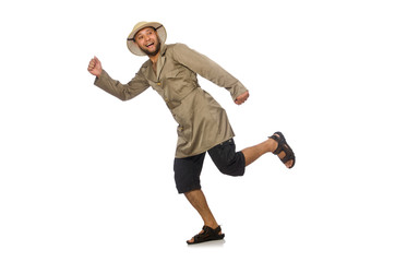 Man in safari hat isolated on white