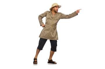 Man in safari hat isolated on white