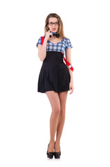 Fototapeta premium Schoolgirl isolated on the white