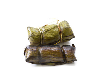 Steamed sticky rice with banana