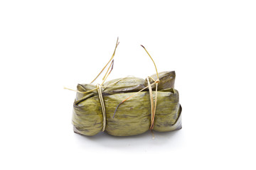 Naklejka premium Steamed sticky rice with banana
