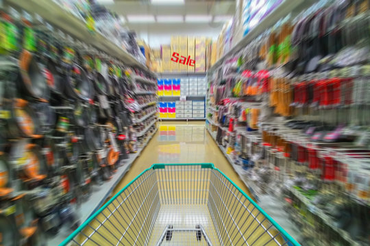 Running shopping cart, Sale concept