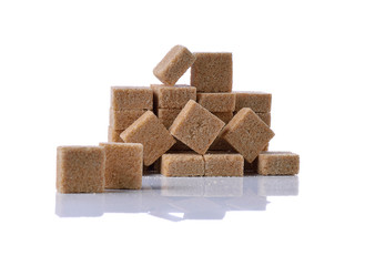  Brown cane sugar cubes isolated on white background