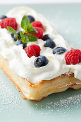 Fresh homemade brussels waffle with berries