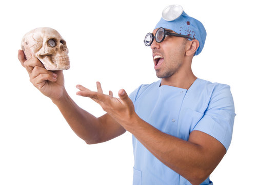 Young nurseboy with sculp isolated on white