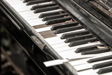 Close-up broken piano keyboard