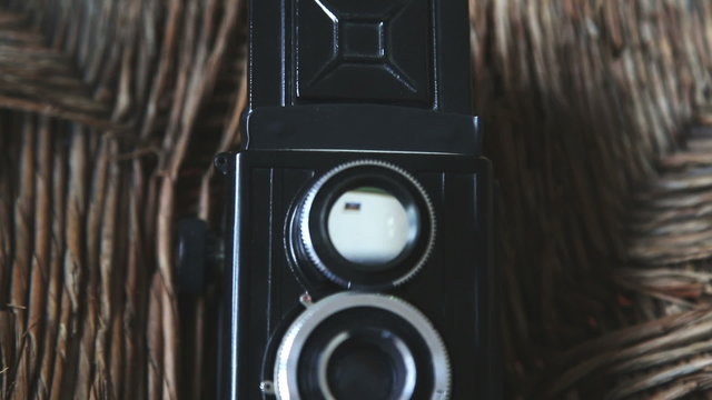 a colse up of tlr retro vintage film camera